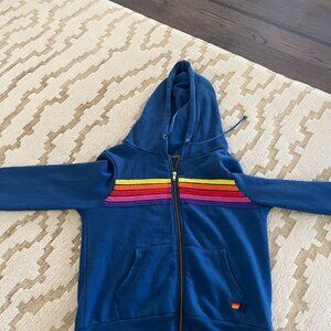 Aviator Nation 5 stripe zip hoodie - Navy // Neon Rainbow